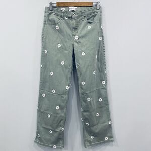 ABERCROMBIE & FITCH Kids 17/18 High Rise Green Wide Leg Daisy Floral Jeans 28x27